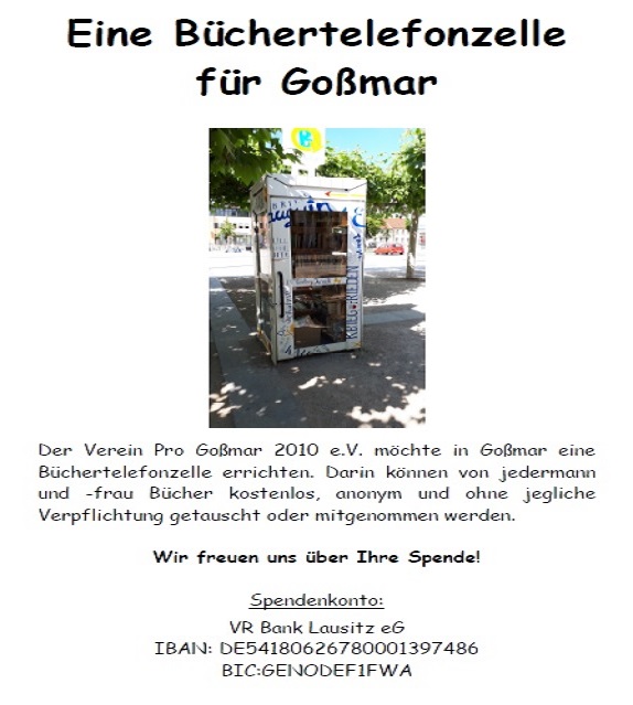 Eine Büchertelefonzelle für Goßmar Eine Büchertelefonzelle für Goßmar